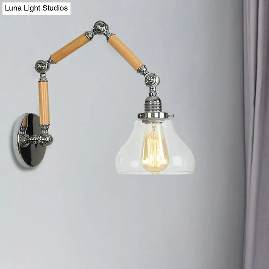 Stylish Clear Glass Black Sconce Wall Lamp With Extendable Arm - Industrial 1-Light Fixture