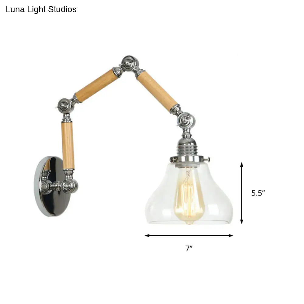 Stylish Clear Glass Black Sconce Wall Lamp With Extendable Arm - Industrial 1-Light Fixture