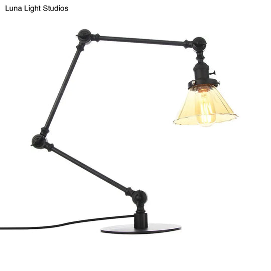 Stylish Cone Clear/Amber Glass Table Lamp - 1 Light Black/Brass Lighting For Study Room