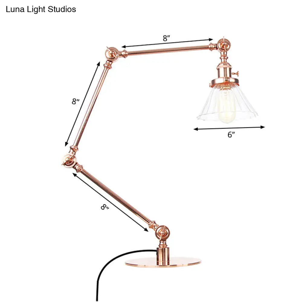 Stylish Cone Clear/Amber Glass Table Lamp - 1 Light Black/Brass Lighting For Study Room