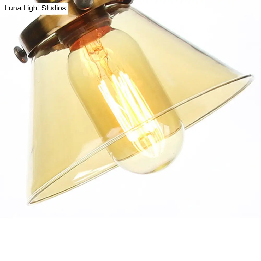 Stylish Cone Clear/Amber Glass Table Lamp - 1 Light Black/Brass Lighting For Study Room