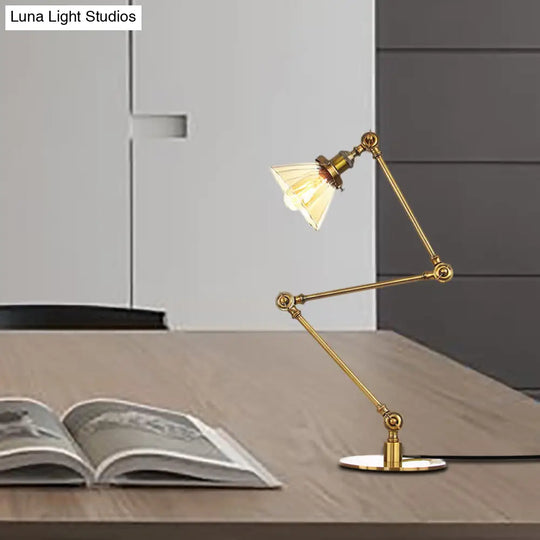 Stylish Cone Clear/Amber Glass Table Lamp - 1 Light Black/Brass Lighting For Study Room