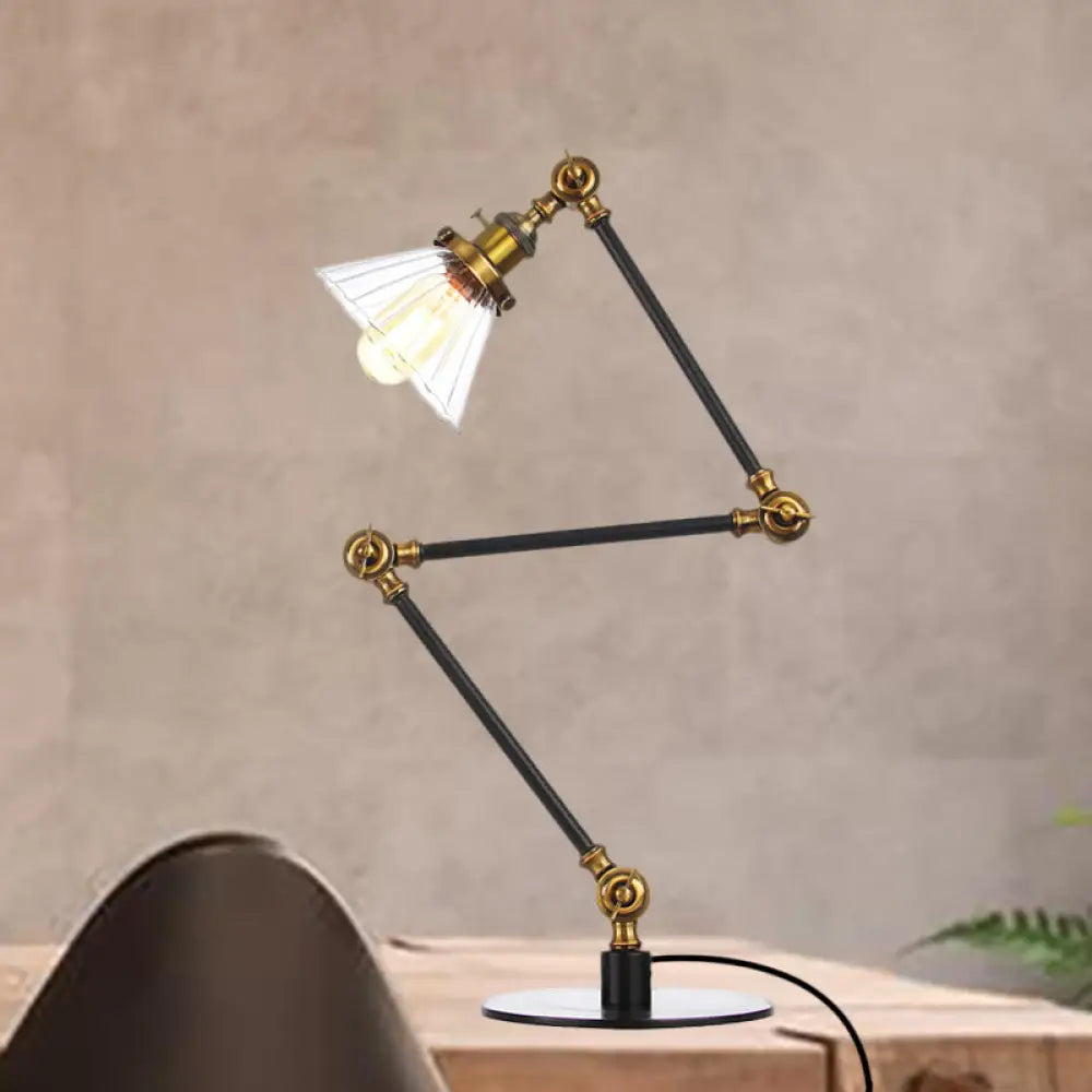 Stylish Cone Clear/Amber Glass Table Lamp - 1 Light Black/Brass Lighting For Study Room Brass /