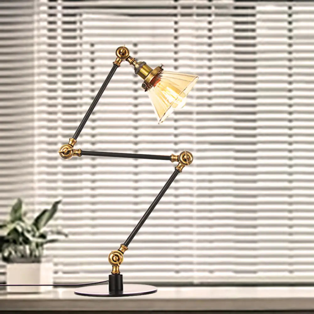 Stylish Cone Clear/Amber Glass Table Lamp - 1 Light Black/Brass Lighting For Study Room Brass /