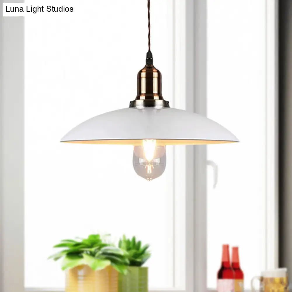 Stylish Cone/Saucer/Dome Shade Pendant Light For Restaurants - White Metal Hanging