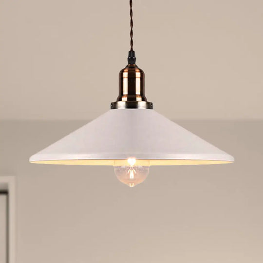 Stylish Cone/Saucer/Dome Shade Pendant Light For Restaurants - White Metal Hanging / Saucer