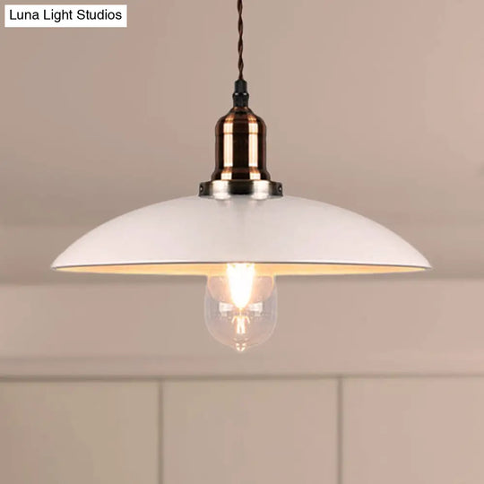 Stylish Metal Pendant Light With Cone/Saucer/Dome Shade - Loft Design In White Ideal For Restaurants