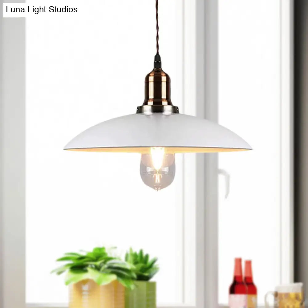 Stylish Metal Pendant Light With Cone/Saucer/Dome Shade - Loft Design In White Ideal For Restaurants