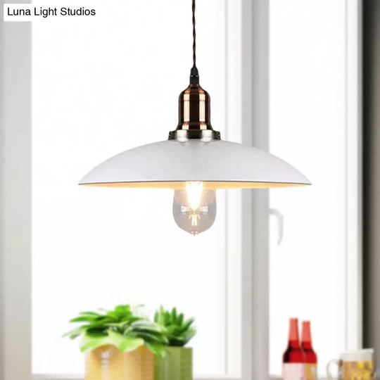 Stylish Metal Pendant Light With Cone/Saucer/Dome Shade - Loft Design In White Ideal For Restaurants