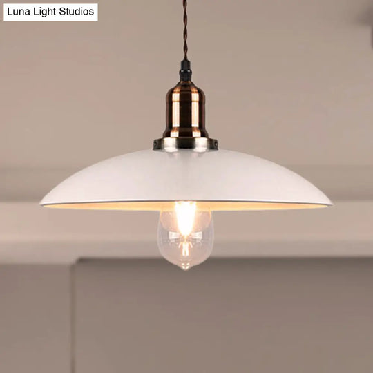 Stylish Metal Pendant Light With Cone/Saucer/Dome Shade - Loft Design In White Ideal For Restaurants