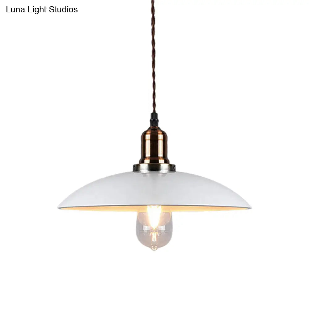 Stylish Metal Pendant Light With Cone/Saucer/Dome Shade - Loft Design In White Ideal For Restaurants