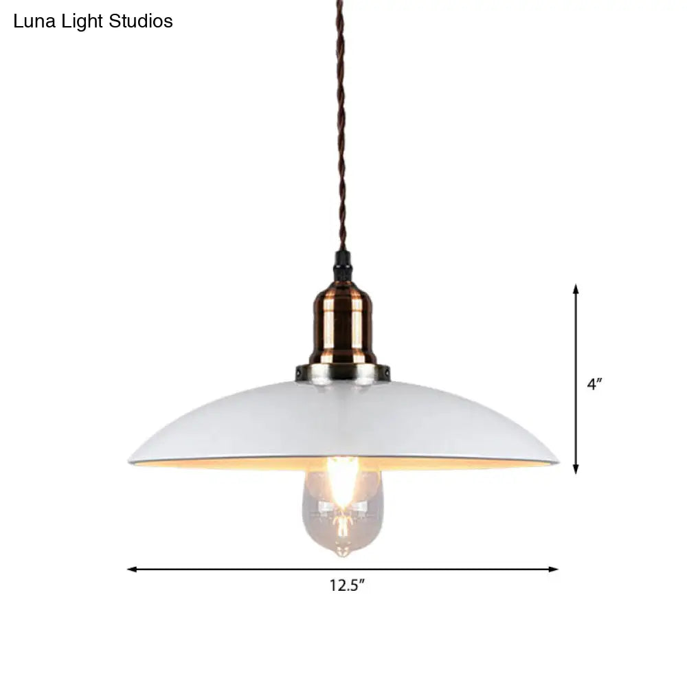 Stylish Metal Pendant Light With Cone/Saucer/Dome Shade - Loft Design In White Ideal For Restaurants