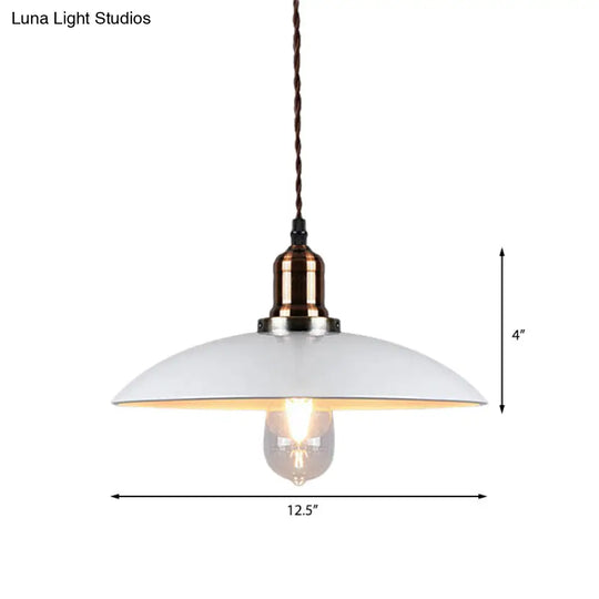 Stylish Metal Pendant Light With Cone/Saucer/Dome Shade - Loft Design In White Ideal For Restaurants