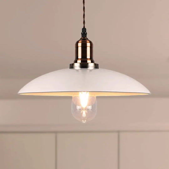 Stylish Cone/Saucer/Dome Shade Pendant Light For Restaurants - White Metal Hanging / Dome