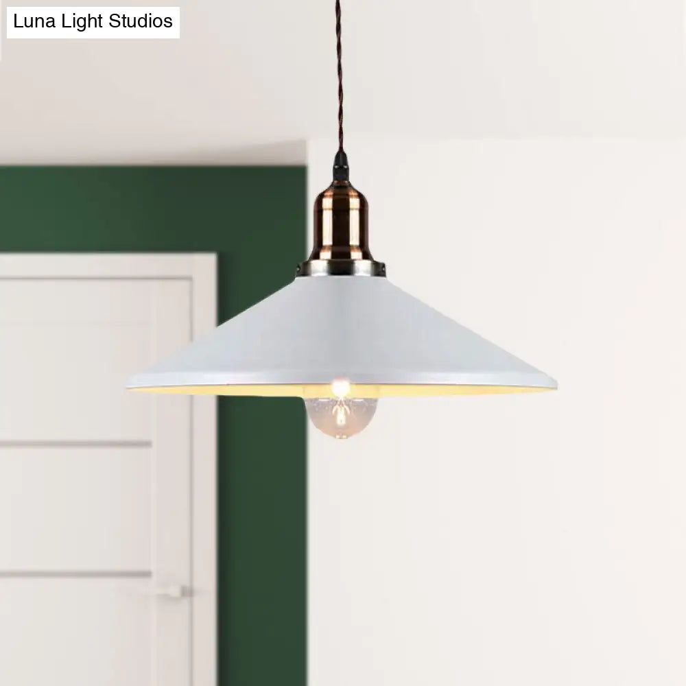 Stylish Metal Pendant Light With Cone/Saucer/Dome Shade - Loft Design In White Ideal For Restaurants