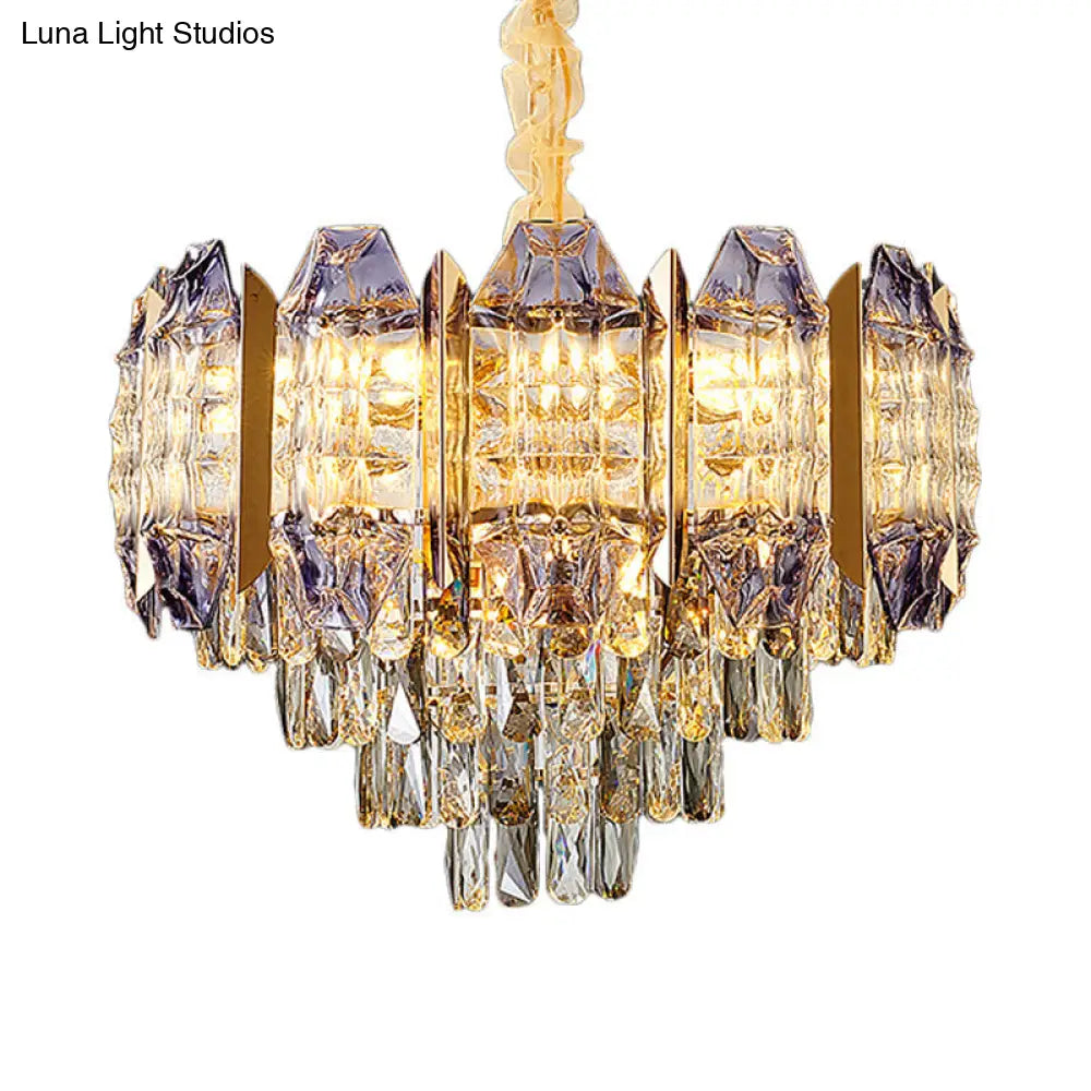 Stylish Prismatic Crystal 9-Light Gold Ceiling Chandelier - Modern Conical Design