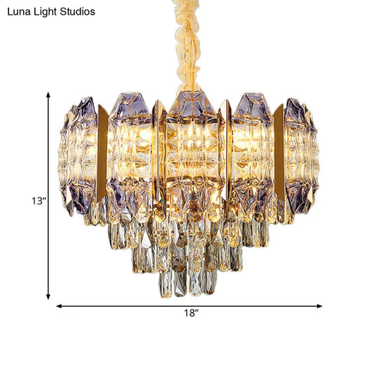 Stylish Prismatic Crystal 9-Light Gold Ceiling Chandelier - Modern Conical Design