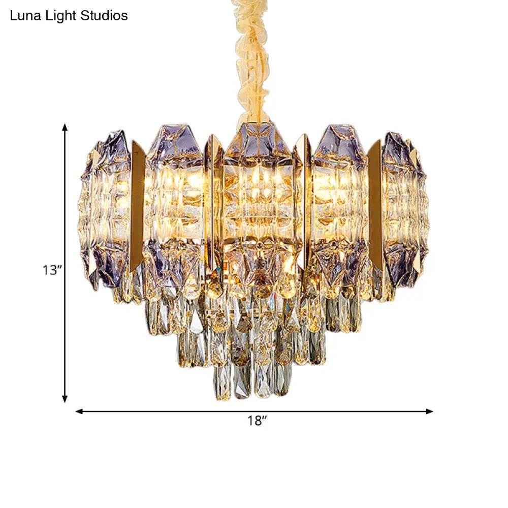 Stylish Conical Parlor Ceiling Chandelier - Modern Prismatic Crystal 9-Light Hanging Lamp Kit In