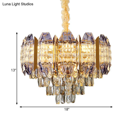 Stylish Conical Parlor Ceiling Chandelier - Modern Prismatic Crystal 9-Light Hanging Lamp Kit In