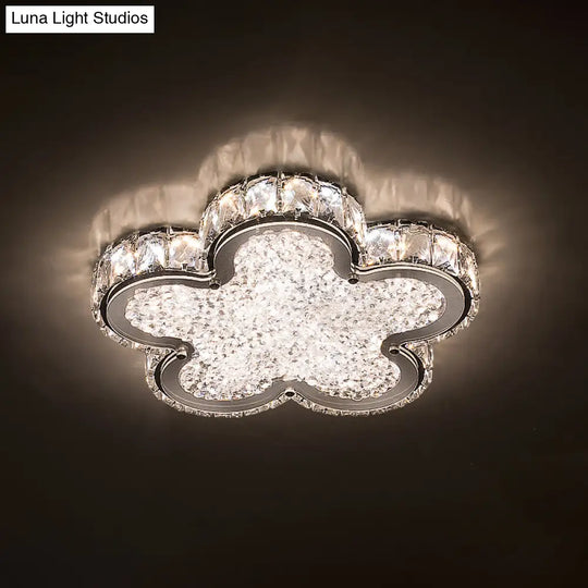 Stylish Crystal Block Led Ceiling Light In Stainless-Steel With Warm/White For Corridors