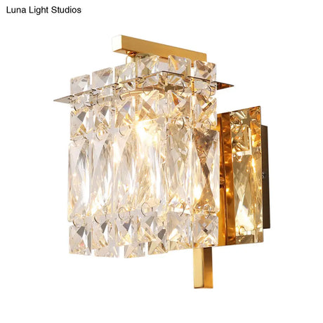 Stylish Crystal Rectangle Wall Light In Gold/Chrome For Modern Bedrooms