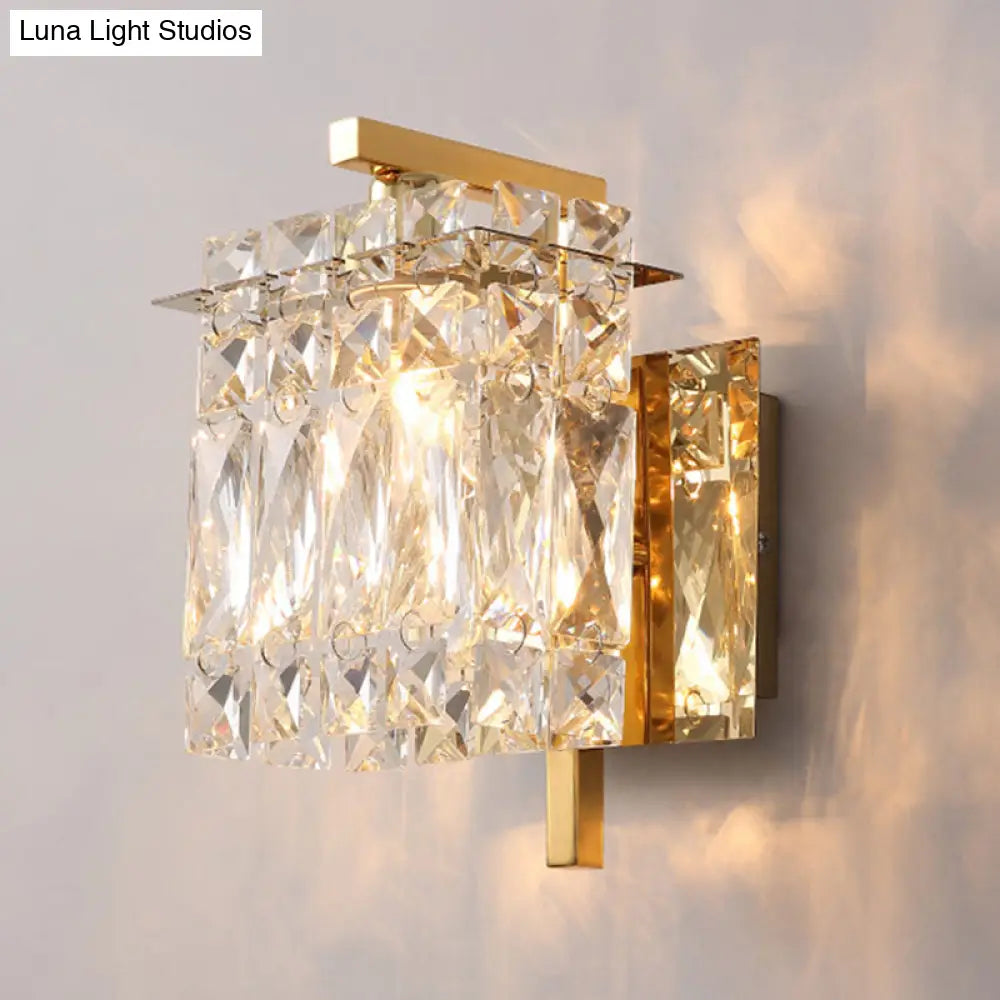 Stylish Crystal Rectangle Wall Light In Gold/Chrome For Modern Bedrooms