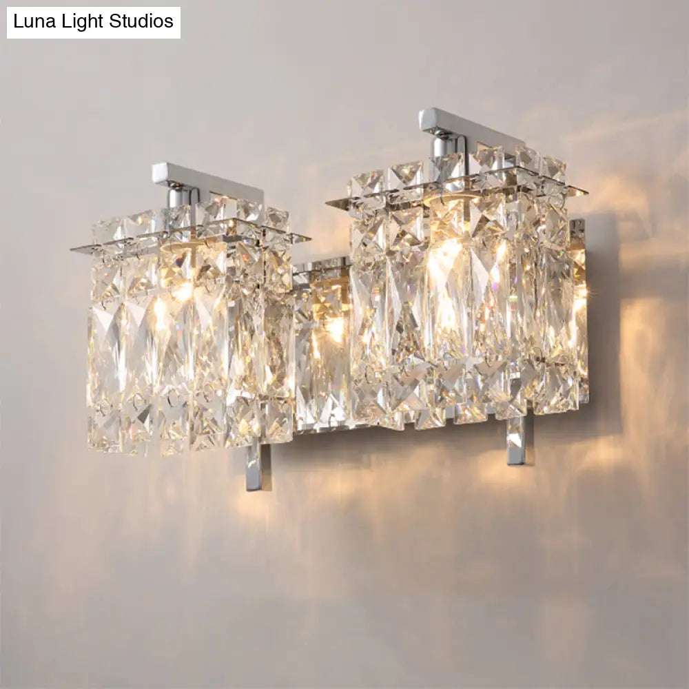 Stylish Crystal Rectangle Wall Light In Gold/Chrome For Modern Bedrooms