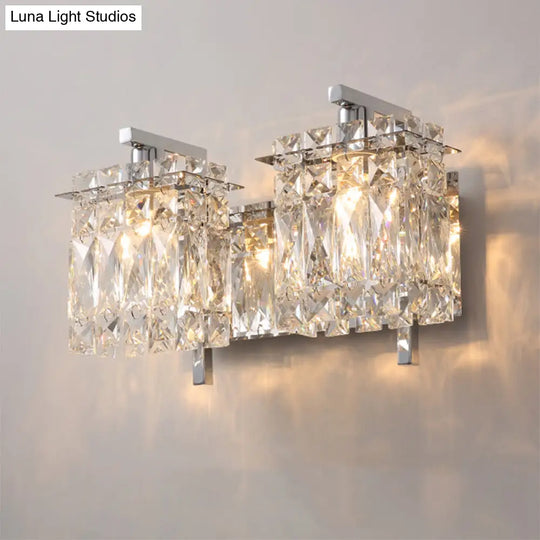 Stylish Crystal Rectangle Wall Light In Gold/Chrome For Modern Bedrooms