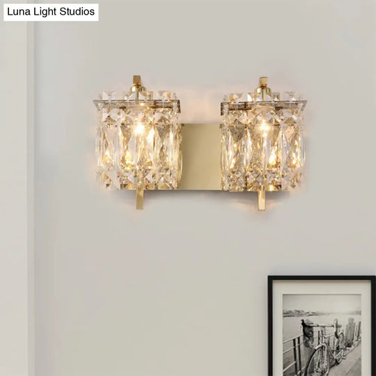 Stylish Crystal Rectangle Wall Light In Gold/Chrome For Modern Bedrooms