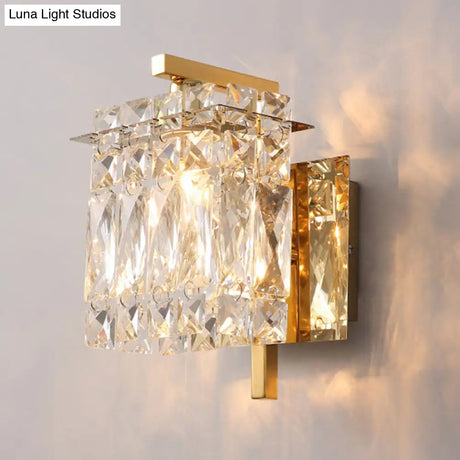 Stylish Crystal Rectangle Wall Light In Gold/Chrome For Modern Bedrooms