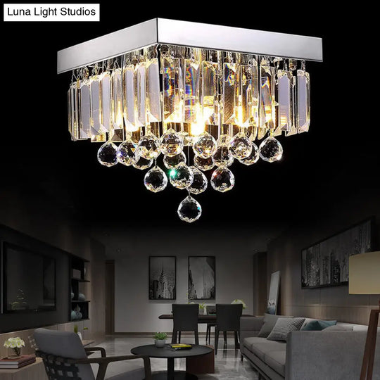 Stylish Crystal Shade Chrome Ceiling Flush Mount Light With 4 Lights For Living Room