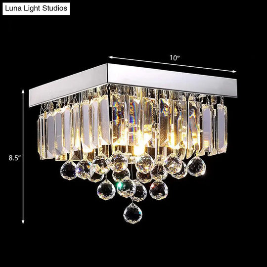 Stylish Crystal Shade Chrome Ceiling Flush Mount Light With 4 Lights For Living Room
