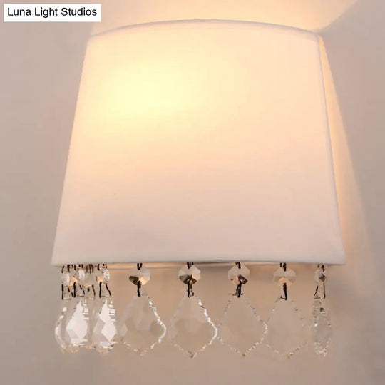 Stylish Crystal White Wall Lamp For Bedside - Modern Half-Drum Light