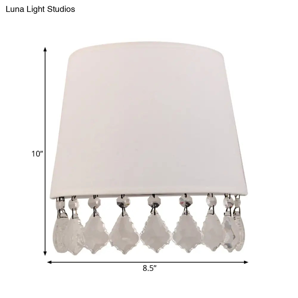 Stylish Crystal White Wall Lamp For Bedside - Modern Half-Drum Light