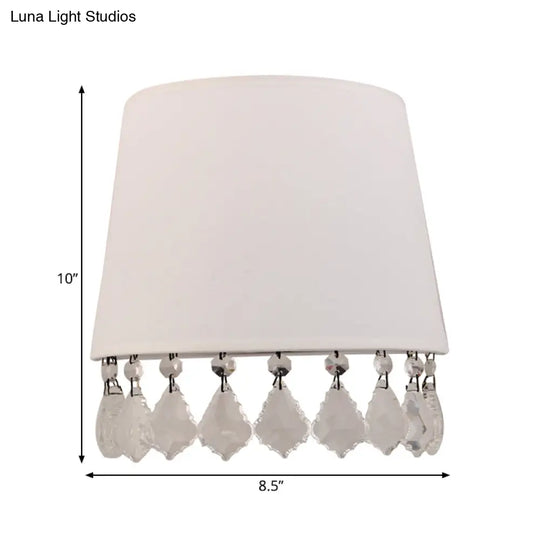 Stylish Crystal White Wall Lamp For Bedside - Modern Half-Drum Light