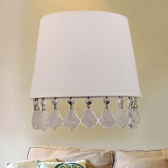 Stylish Crystal White Wall Lamp For Bedside - Modern Half-Drum Light