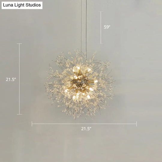 Clear Crystal Bead Led Ceiling Light: Modern & Stylish Dandelion Chandelier In Brass - Perfect For