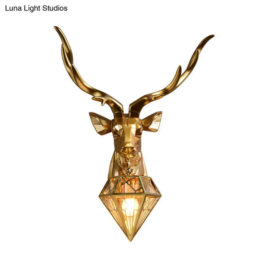 Stylish Deer Wall Mount Light With Diamond Shade - Lodge Resin Fixture 1 Head 14.5/19.5 W