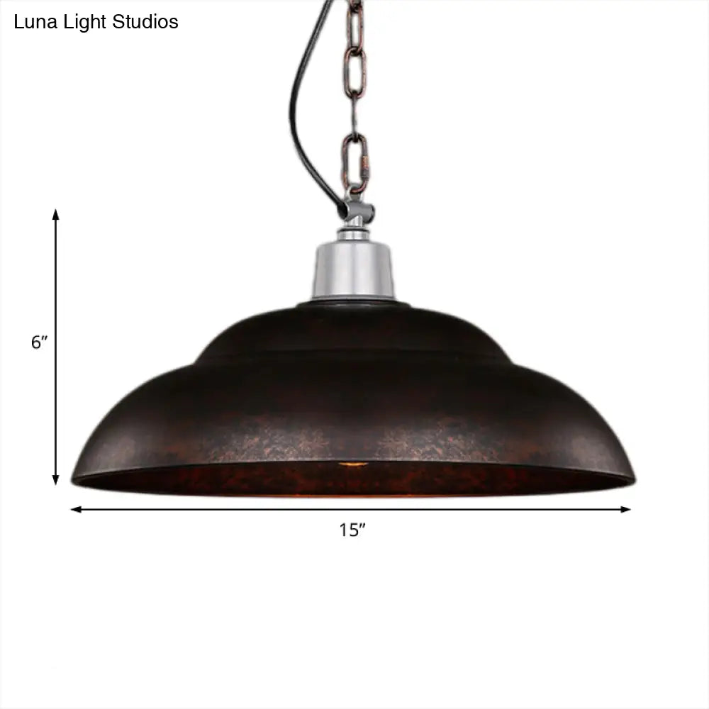 Stylish Double Bubble Iron Pendant Light In Rust For Dining Room - Industrial Design