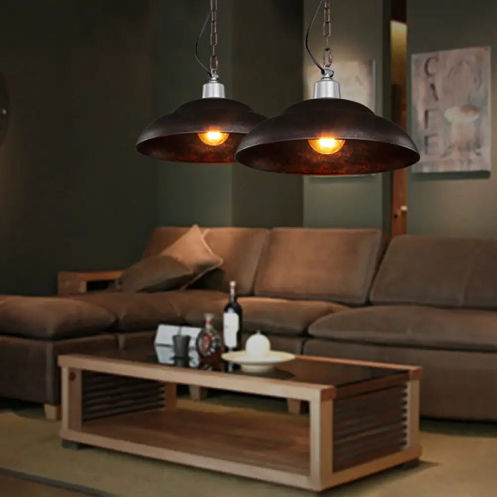 Stylish Double Bubble Iron Pendant Light In Rust For Dining Room - Industrial Design