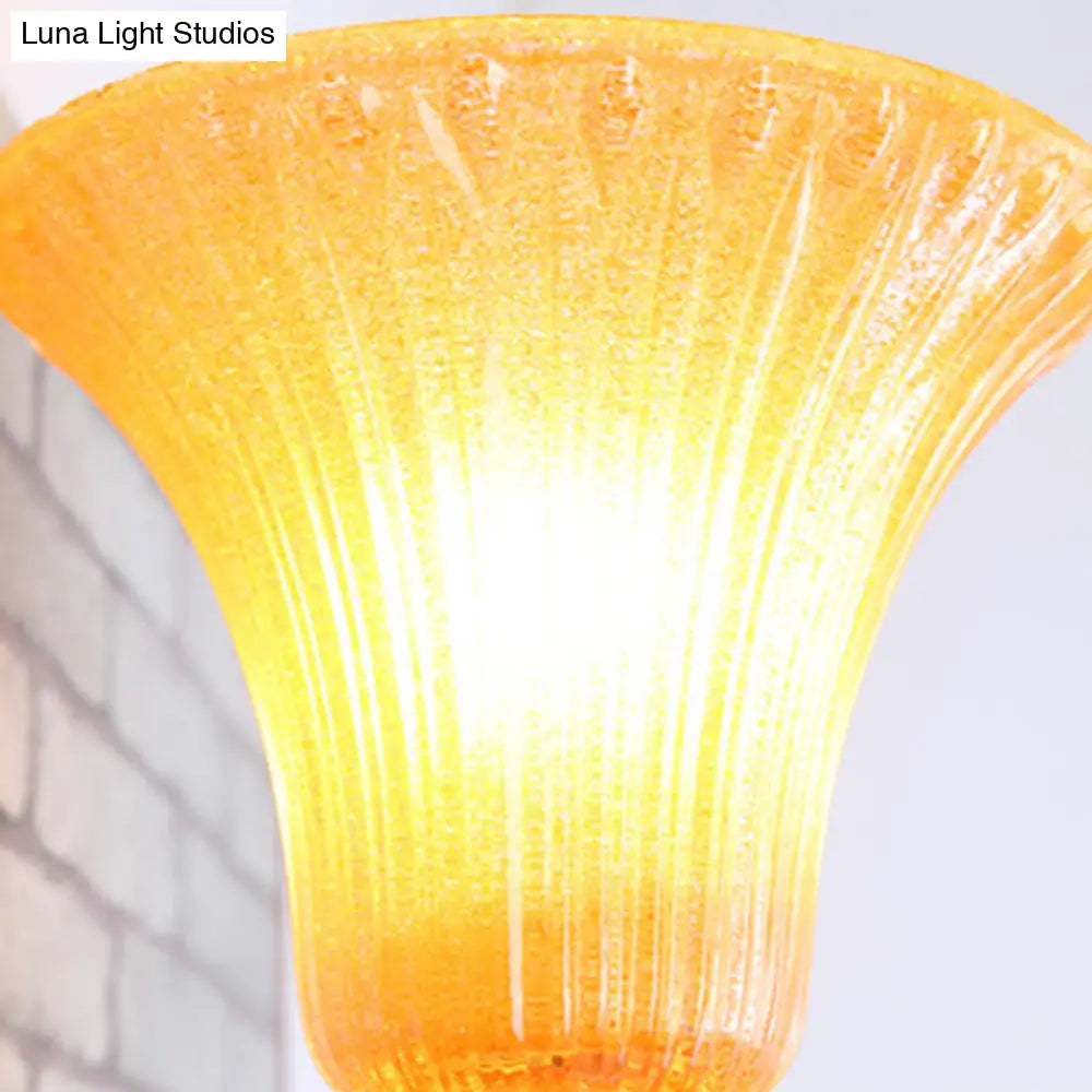 Stylish Elephant Corridor Wall Light: Retro Resin Gold Finish Bell Amber Glass Shade