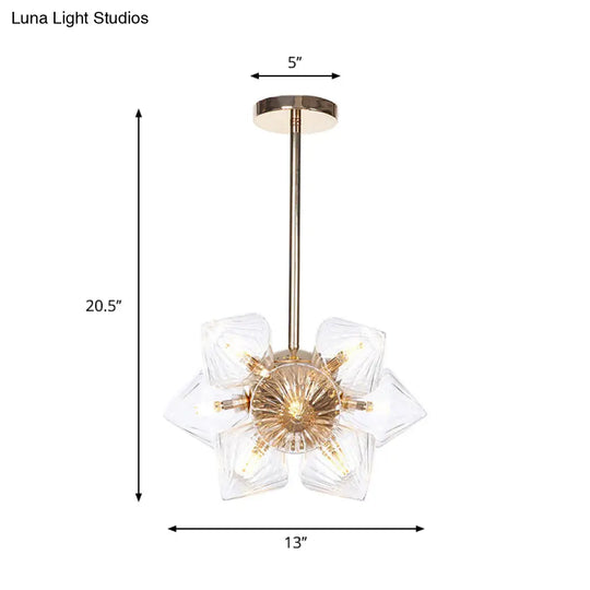 Stylish Farmhouse Chandelier Lamp: Diamond Amber/Clear Glass 9/12 Heads Copper/Gold Finish