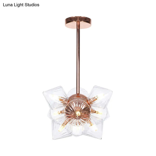 Stylish Farmhouse Diamond Chandelier: Amber/Clear Glass 9/12 Heads Copper/Gold Finish