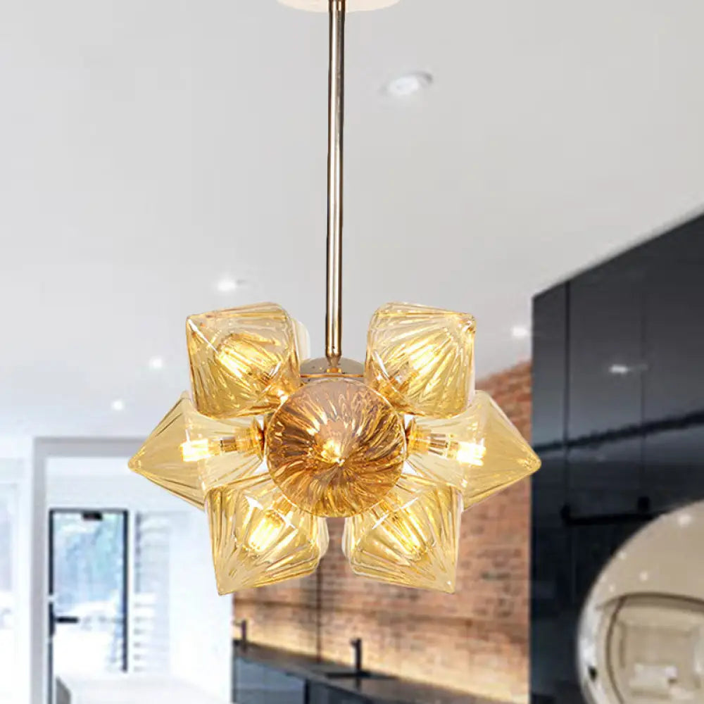 Stylish Farmhouse Chandelier Lamp: Diamond Amber/Clear Glass 9/12 Heads Copper/Gold Finish 9 / Gold