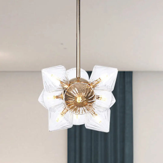 Stylish Farmhouse Chandelier Lamp: Diamond Amber/Clear Glass 9/12 Heads Copper/Gold Finish 12 /