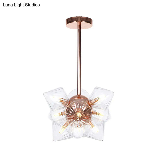 Stylish Farmhouse Chandelier Lamp: Diamond Amber/Clear Glass 9/12 Heads Copper/Gold Finish