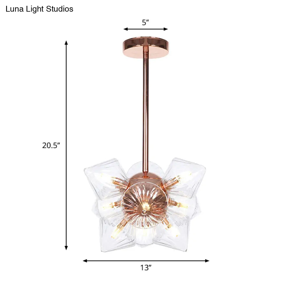 Stylish Farmhouse Chandelier Lamp: Diamond Amber/Clear Glass 9/12 Heads Copper/Gold Finish