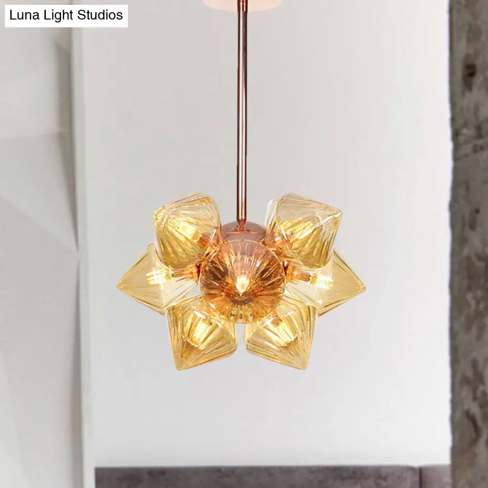 Stylish Farmhouse Diamond Chandelier: Amber/Clear Glass 9/12 Heads Copper/Gold Finish 9 / Copper