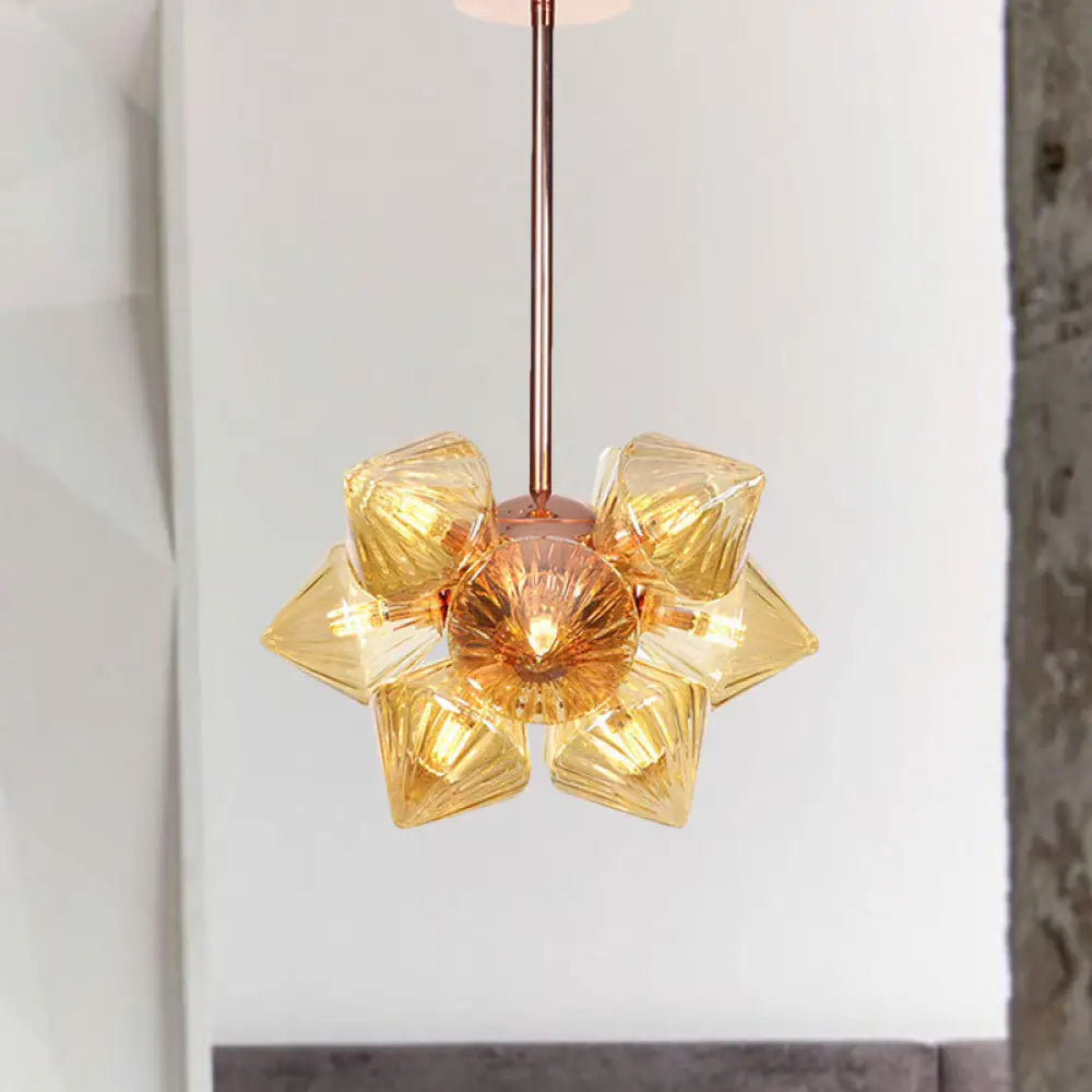 Stylish Farmhouse Chandelier Lamp: Diamond Amber/Clear Glass 9/12 Heads Copper/Gold Finish 9 /