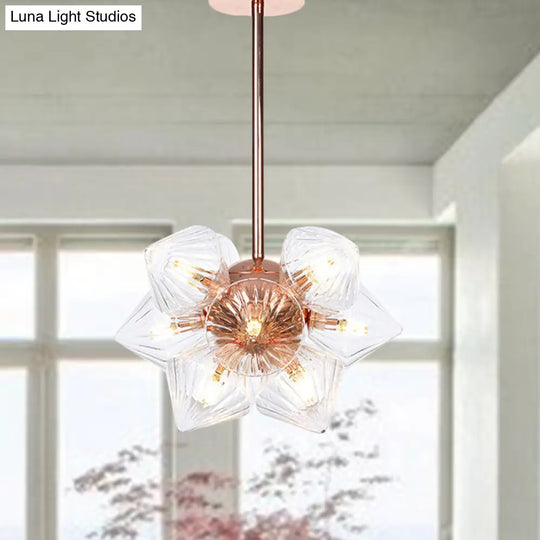 Stylish Farmhouse Diamond Chandelier: Amber/Clear Glass 9/12 Heads Copper/Gold Finish 9 / Copper